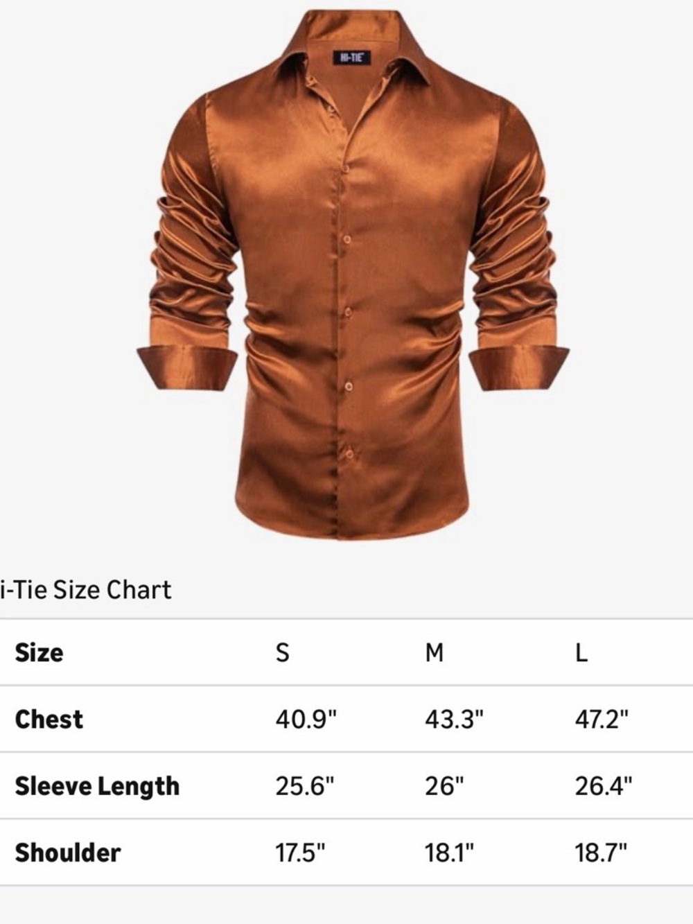 Men's Copper Satin Long-Sleeve Button-Down Shirt - Picture 4 of 8